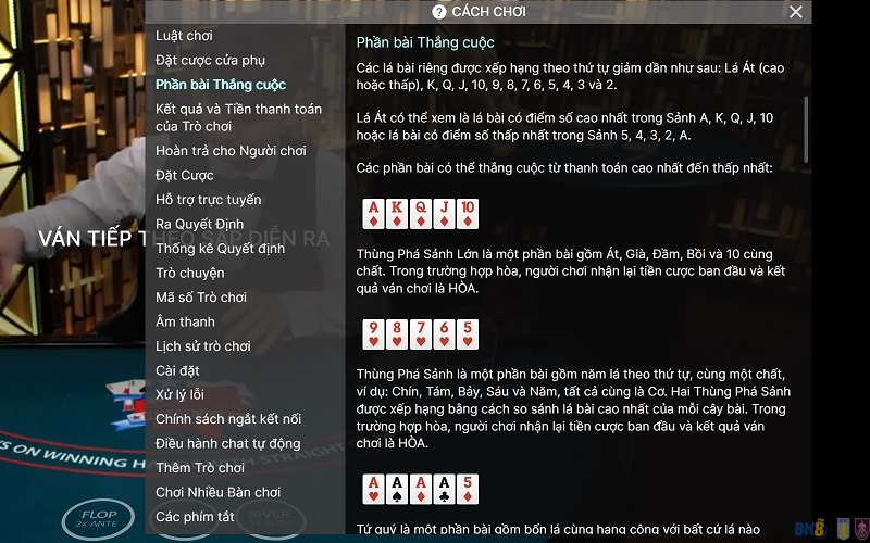 Hướng dẫn chơi Poker BK8 cụ thể từng vòng đấu